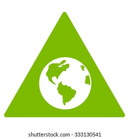 Earth Warning vector icon. Style is flat symbol, eco green color, rounded angles, white background.