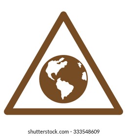 Earth Warning vector icon. Style is flat symbol, brown color, rounded angles, white background.