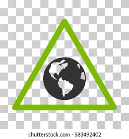 Earth Warning vector pictogram. Illustration style is flat iconic bicolor eco green and gray symbol on a transparent background.