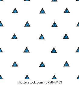 Earth Warning vector seamless repeatable pattern. Style is flat blue and dark gray earth warning symbols on a white background.