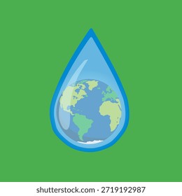Erdwassertropfen im flachen Stil für die globale Wasseraufklärung. Ideal für Kampagnen zum Weltwassertag, Bildung und Umweltgrafiken.