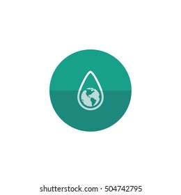 Earth water drop icon in flat color circle style. Climate change, conservation 