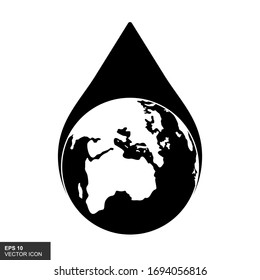 Earth water drop icon, vector illustration in a flat design style.