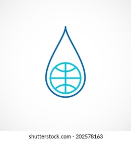 Earth in water drop icon. Vector illustration.