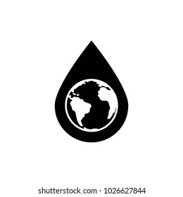 Earth water drop vector icon. Globe symbol.