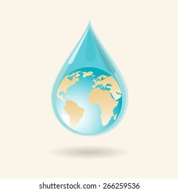 Earth in water drop. Vector illustration in eps10 format.