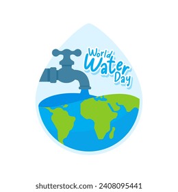 Earth and water drops. Concept of awareness of economical water use on World Water Day.