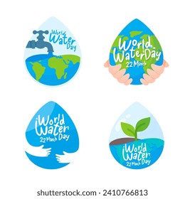 Earth and water drops. Concept of awareness of economical water use on World Water Day.