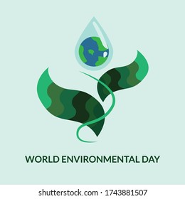 Earth with water and leaves for world environment day vector design