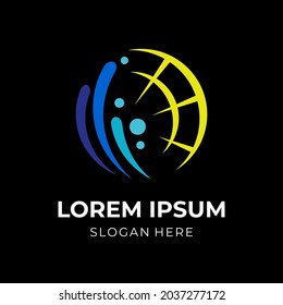 concepto de logotipo de agua de tierra con un estilo de color azul y amarillo plano