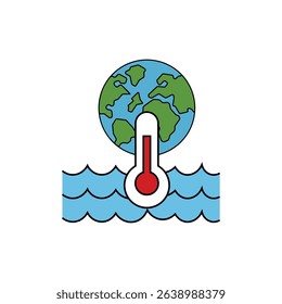 Earth in water with red thermometer
