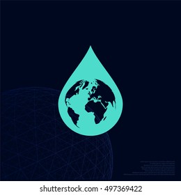 Earth in water-drop stock vector icon illustration