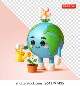 Earth is watering plants, 3d vector. Suitable for design elements