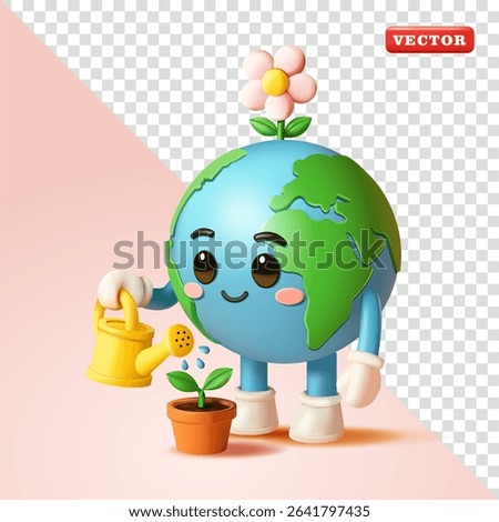 Earth is watering plants, 3d vector. Suitable for design elements