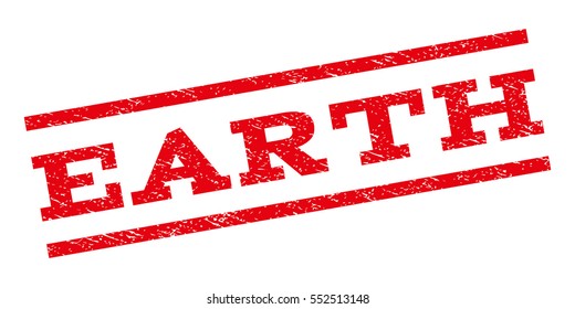Earth watermark stamp. Text tag between parallel lines with grunge design style. Rubber seal stamp with unclean texture. Vector red color ink imprint on a white background.