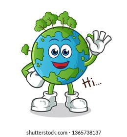 earth waving mascot vector cartoon illustration