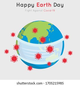 Earth wear mask to protecting Corona Virus, Happy Earth day, Earth Day. Eco friendly concept. Vector illustration. Earth day concept. 