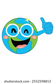 Earth wearing glasses and cheering