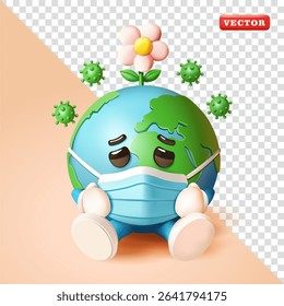 Earth wearing a mask, 3d vector. Suitable for design elements