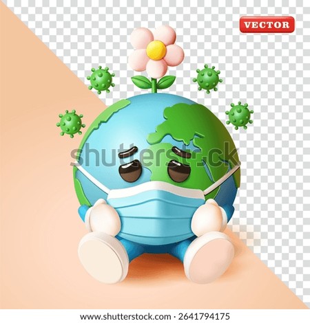 Earth wearing a mask, 3d vector. Suitable for design elements