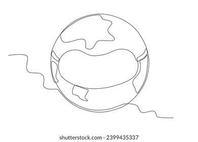 An earth wearing a mask. Earth Hour one-line drawing