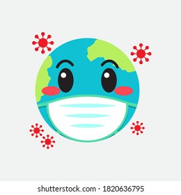 The Earth wearing protective face mask with smoke&Virus on space background.Protect the earth from Corona virus. This mascot can be used for companies, web designs, mugs, stickers, and posters.