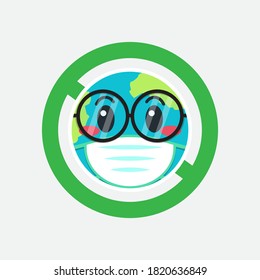 The Earth wearing protective face mask with smoke&Virus on space background.Protect the earth from Corona virus. This mascot can be used for companies, web designs, mugs, stickers, and posters.