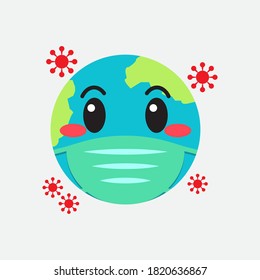 The Earth wearing protective face mask with smoke&Virus on space background.Protect the earth from Corona virus. This mascot can be used for companies, web designs, mugs, stickers, and posters.