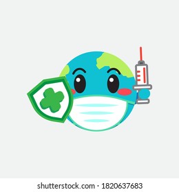 The Earth wearing protective face mask with smoke&Virus on space background.Protect the earth from Corona virus. This mascot can be used for companies, web designs, mugs, stickers, and posters.