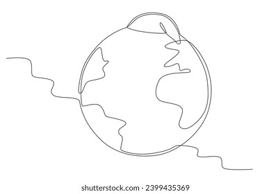 Earth wears a hat. Earth Hour one-line drawing