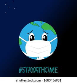 The earth wears a mask because it has a corona virus and humans are encouraged to stay at home