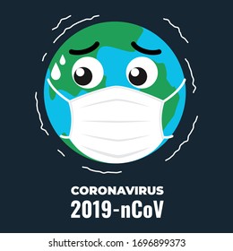 The Earth wears a mask to prevent the spread of the corona virus or covid-19/Angry corona virus illustration/ Corona virus attacking earth, globe wearing mask. 