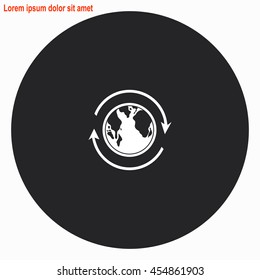 Earth web icon. Gray circle button with white illustration.