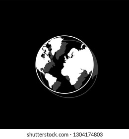 Earth. White flat simple icon with shadow