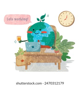 Earth is working in the office with retro texture