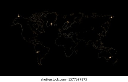 Earth world with detailed world map, vector. Gold earth vector