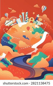 Earth World E-commerce Background Vector Illustration