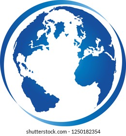 Earth, world globe and circles in blue