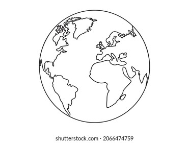 Earth World globe continuous simple line in vector format