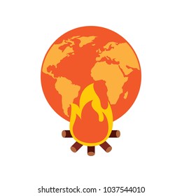 earth world globe with fire burning for climate change disasters vector illustration