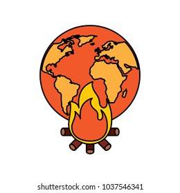 earth world globe with fire burning for climate change disasters vector illustration
