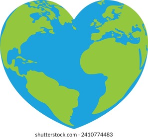 An Earth world globe in a heart shape, could be a concept for world Earth Day