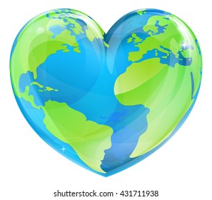 An Earth world globe in a heart shape, could be a concept for world Earth Day