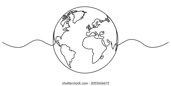 Earth World Globe one line drawing on white background in vector format