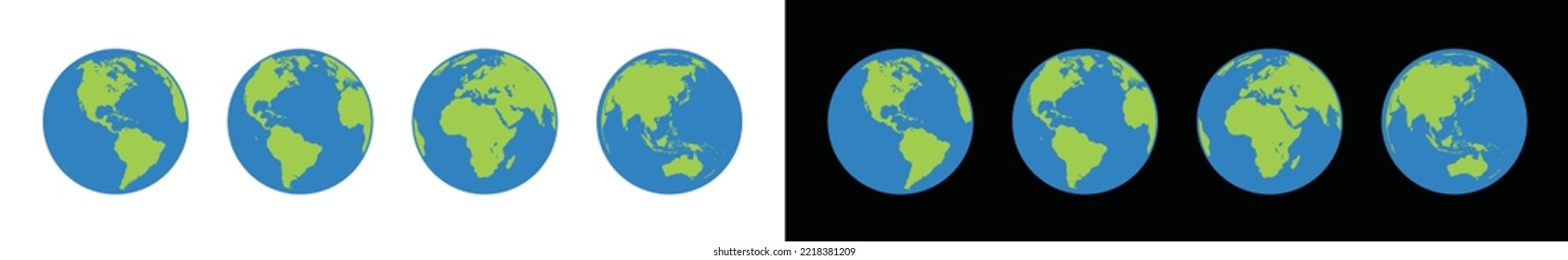 Earth world icon vector collection. Globe, earth, planet, universe symbol illustration. Continent symbol logo design. Map icon for apps and websites