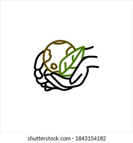 Tierra, mundo, hoja en manos ícono aislado. Salvando a la naturaleza. Ilustración vectorial.