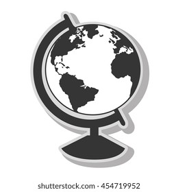 Earth world map sphere in black and white colors, isolated flat icon.