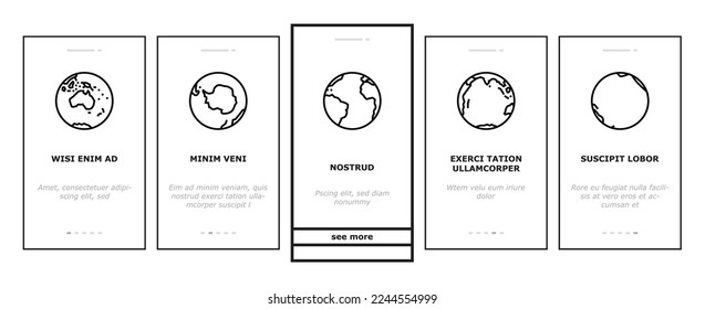 earth world planet globe map onboarding mobile vector. space blue, nature geography, environment ecology, sphere science, day ocean blue earth world planet globe map Illustration