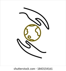 Earth, world, planet in hands isolated icon. Saving nature. Vector illustration.