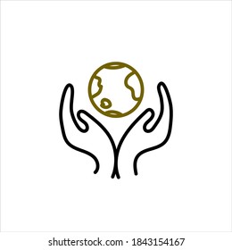 Earth, world, planet in hands isolated icon. Saving nature. Vector illustration.